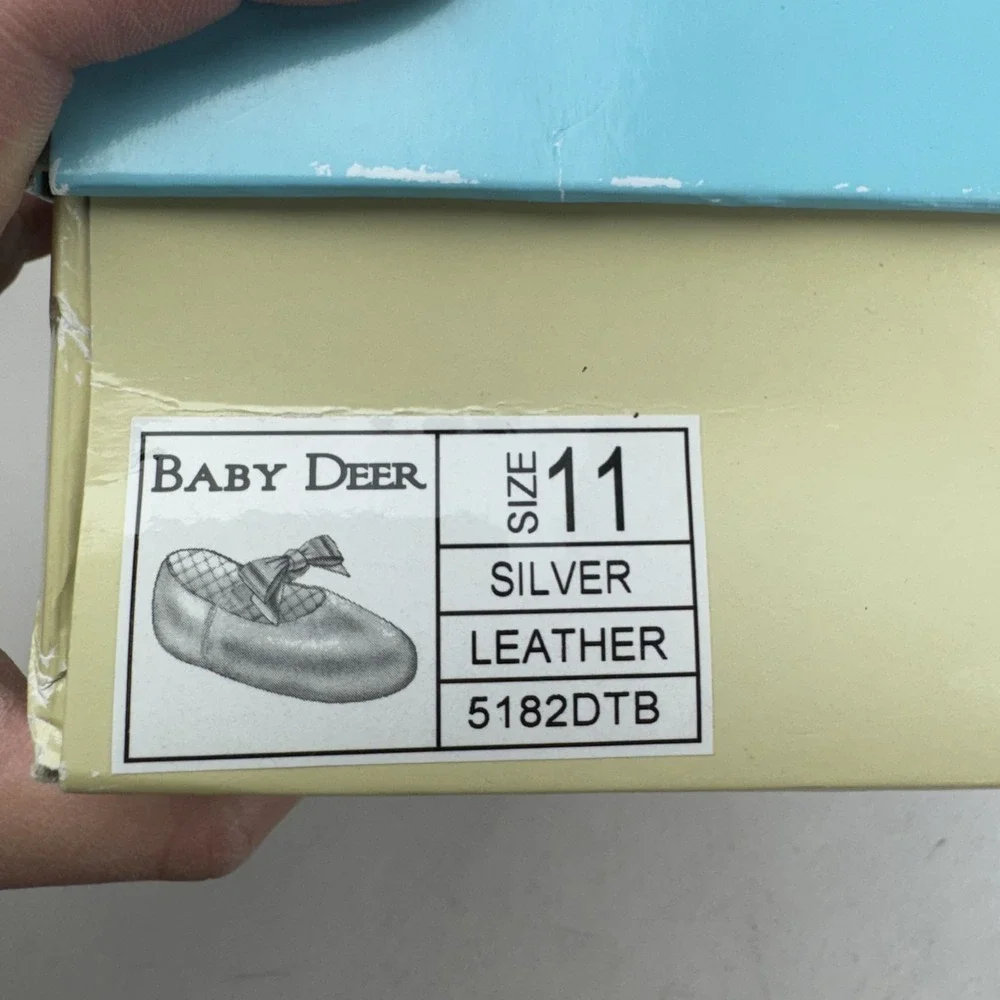 New Little Kids Baby Deer Sabrina Silver Leather Bow Mary Jane Ballet Flat Sz 11